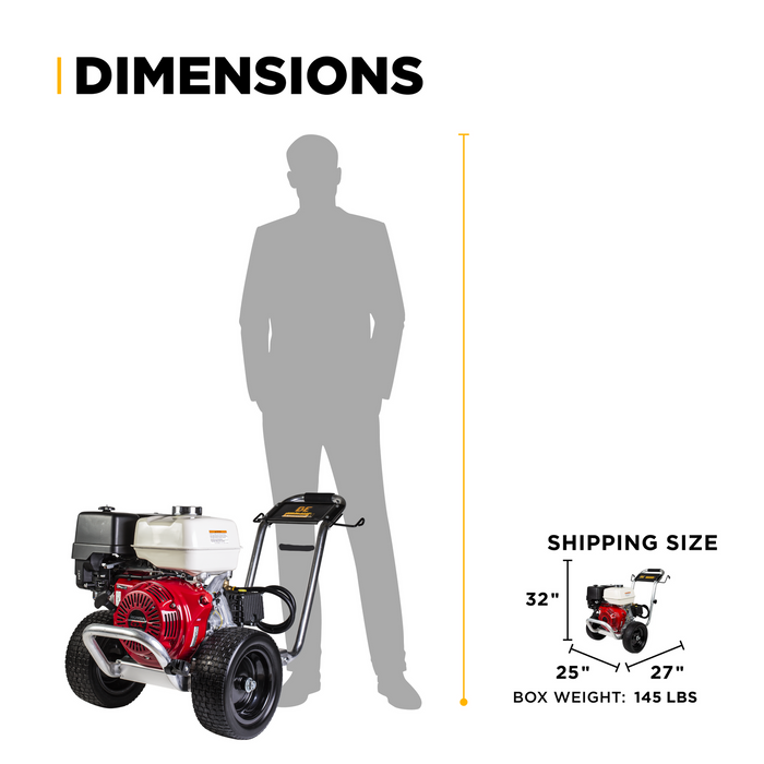 Be Power Equipment 4,200 PSI 4.2 GPM Cold Water Gas Pressure Washer Honda GX390 Engine and General Triplex Pump on Aluminum Frame - B4213HAGS