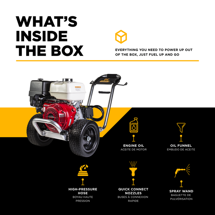 Be Power Equipment 4,200 PSI 4.2 GPM Cold Water Gas Pressure Washer Honda GX390 Engine and General Triplex Pump on Aluminum Frame - B4213HAGS