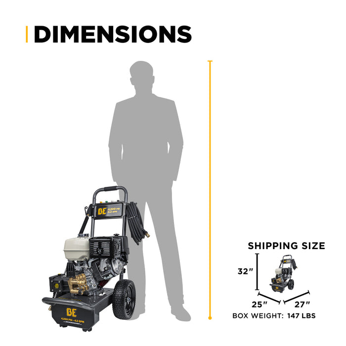 Be Power Equipment 4,200 PSI 4.2 GPM Cold Water Gas Pressure Washer with Honda GX390 Engine and CP Triplex Pump - B4213HA