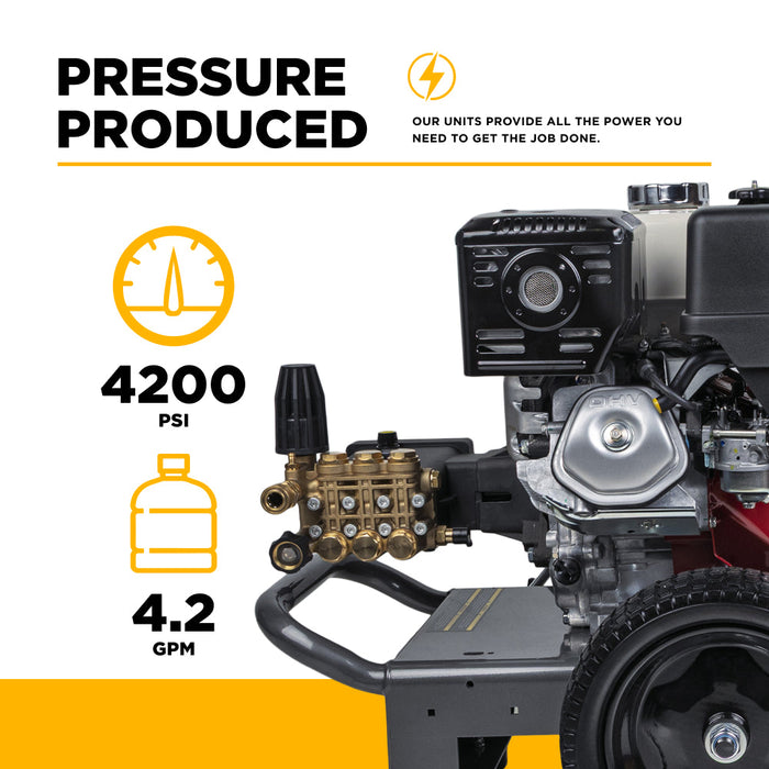 Be Power Equipment 4,200 PSI 4.2 GPM Cold Water Gas Pressure Washer with Honda GX390 Engine and CP Triplex Pump - B4213HA