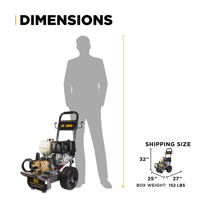 Be Power Equipment 4,200 PSI 4.2 GPM Cold Water Gas Pressure Washer Honda GX390 Engine and General Triplex External Unloader Pump - B4213HGS