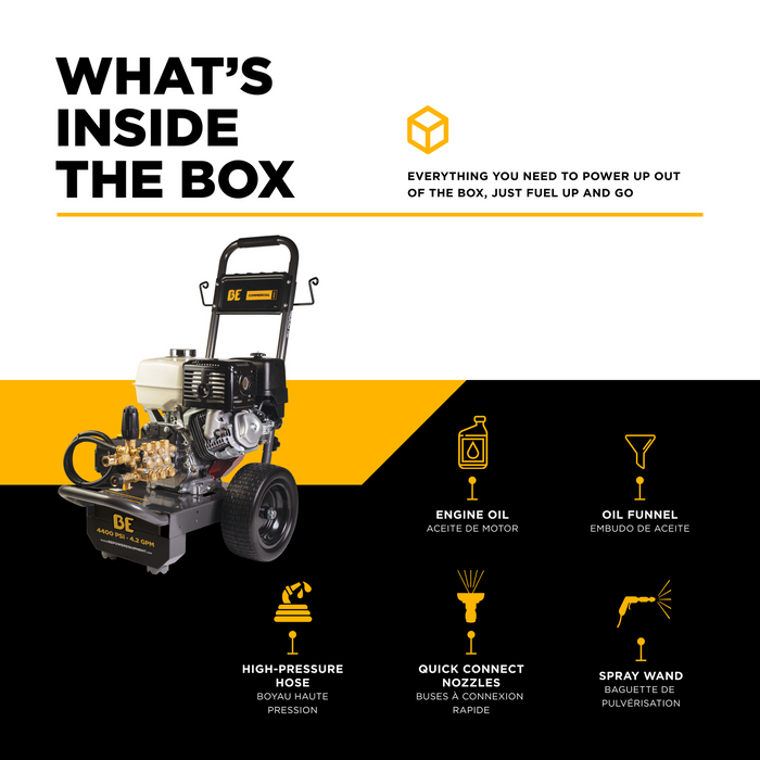 Be Power Equipment 4,200 PSI 4.2 GPM Cold Water Gas Pressure Washer Honda GX390 Engine and General Triplex External Unloader Pump - B4213HGS