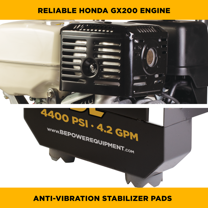 Be Power Equipment 4,200 PSI 4.2 GPM Cold Water Gas Pressure Washer Honda GX390 Engine and General Triplex External Unloader Pump - B4213HGS