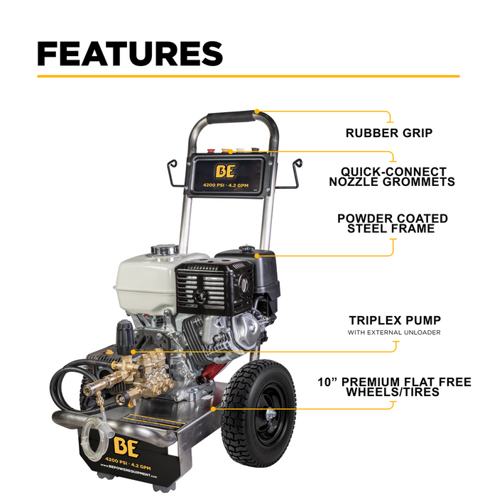 Be Power Equipment 4,200 PSI 4.2 GPM Cold Water Gas Pressure Washer - B4213HSCS