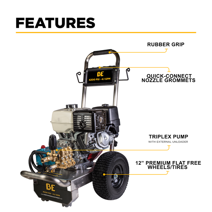 Be Power Equipment 4,200 PSI 4.2 GPM Cold Water Gas Pressure Washer - B4213HSJS