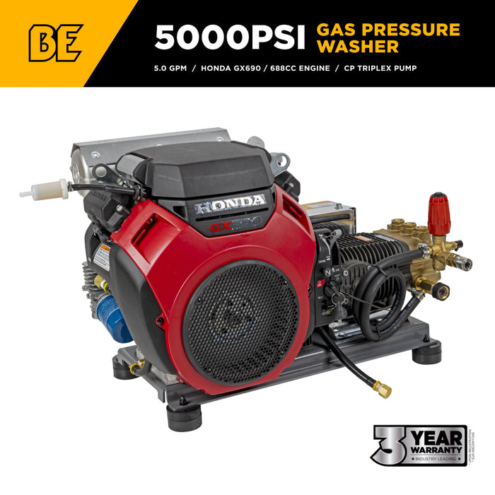 Be Power Equipment 5,100 PSI 5.5 GPM Truck Mount Cold Water Gas Pressure Washer with Honda GX690 Electric Start Engine and CP Belt Drive Triplex Pump - B5024HETBAS