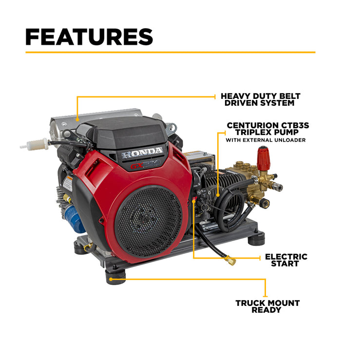 Be Power Equipment 5,100 PSI 5.5 GPM Truck Mount Cold Water Gas Pressure Washer with Honda GX690 Electric Start Engine and CP Belt Drive Triplex Pump - B5024HETBAS