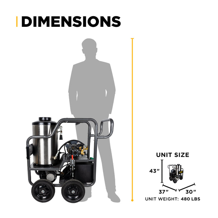 Be Power Equipment 1,500 PSI 2.0 GPM Hot Water Pressure Washer with TechTop Motor and CP Triplex Pump - HW152EA