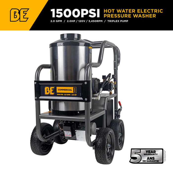 Be Power Equipment 1,500 PSI 2.0 GPM Hot Water Pressure Washer with TechTop Motor and CP Triplex Pump - HW152EA