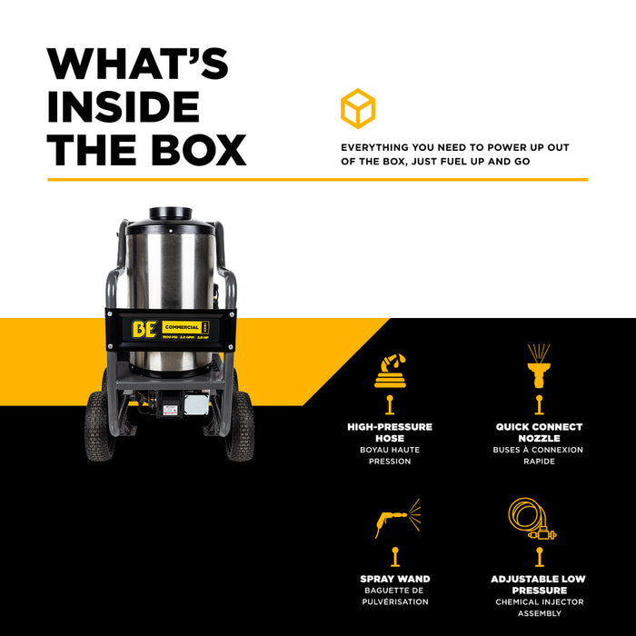 Be Power Equipment 1,500 PSI 2.0 GPM Hot Water Pressure Washer with TechTop Motor and CP Triplex Pump - HW152EA