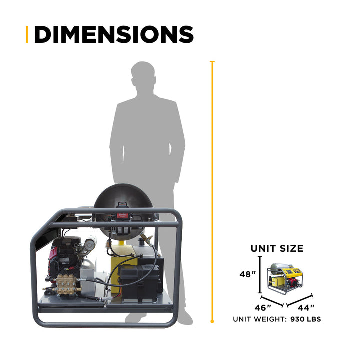 Be Power Equipment 3,000 PSI 8.0GPM Hot Water Pressure Washer with Honda GX690 Engine and General Triplex Pump - HW3024HG12V