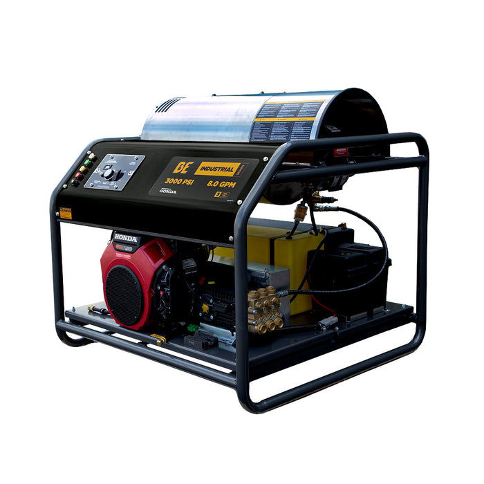Be Power Equipment 3,000 PSI 8.0GPM Hot Water Pressure Washer with Honda GX690 Engine and General Triplex Pump - HW3024HG12V