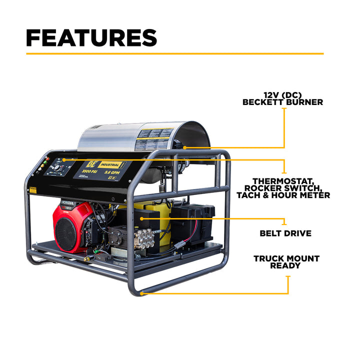 Be Power Equipment 3,000 PSI 8.0GPM Hot Water Pressure Washer with Honda GX690 Engine and General Triplex Pump - HW3024HG12V