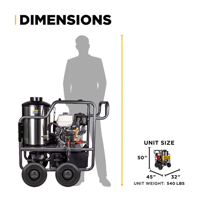 Be Power Equipment 4,000 PSI - 4.2 GPM Hot Water Pressure Washer with Honda GX390 Engine and General Triplex Pump - HW4013HG