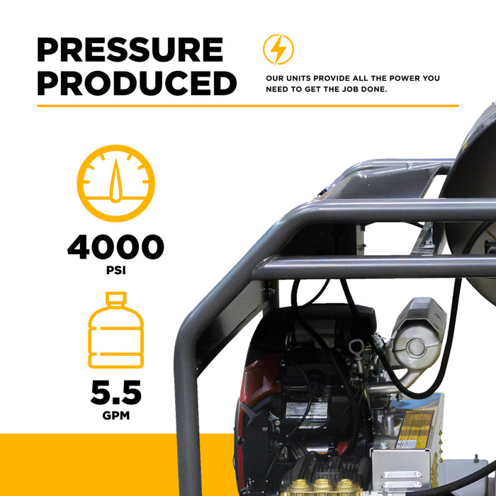 Be Power Equipment 4,000 PSI - 5.5 GPM Hot Water Pressure Washer with Honda GX690 Engine and CP Triplex Pump - HW4024HA12V