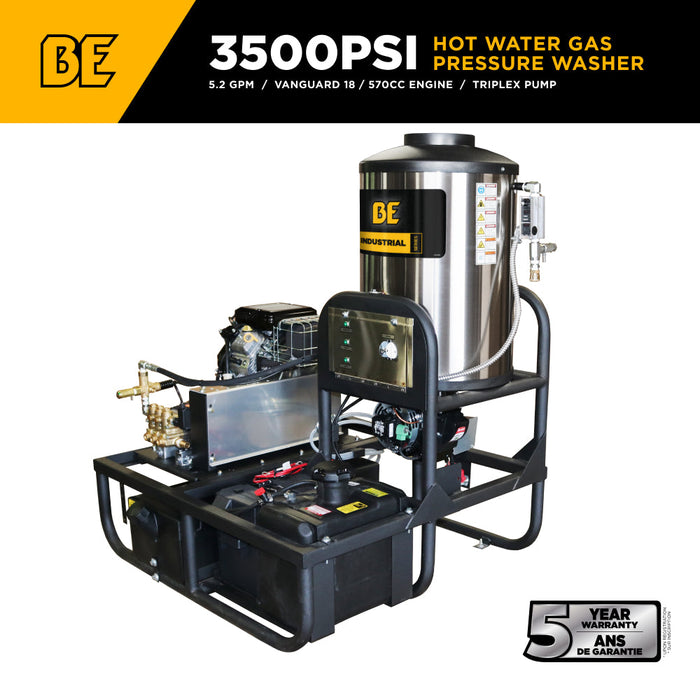 Be Power Equipment 3,500 PSI 5.2 GPM Hot Water Skid Pressure Washer with General Triplex Pump - Z5535GPBDV