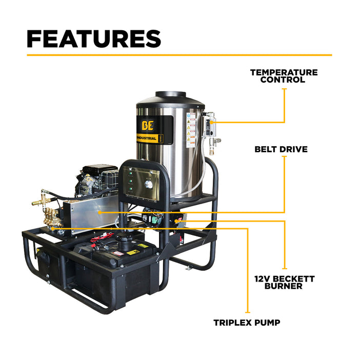 Be Power Equipment 3,500 PSI 5.2 GPM Hot Water Skid Pressure Washer with General Triplex Pump - Z5535GPBDV