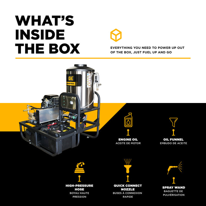 Be Power Equipment 3,500 PSI 5.2 GPM Hot Water Skid Pressure Washer with General Triplex Pump - Z5535GPBDV