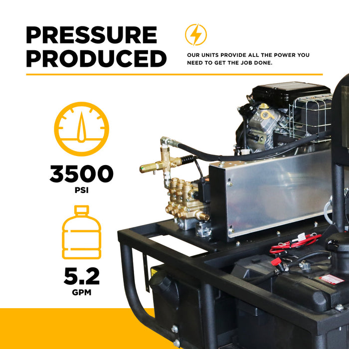 Be Power Equipment 3,500 PSI 5.2 GPM Hot Water Skid Pressure Washer with General Triplex Pump - Z5535GPBDH